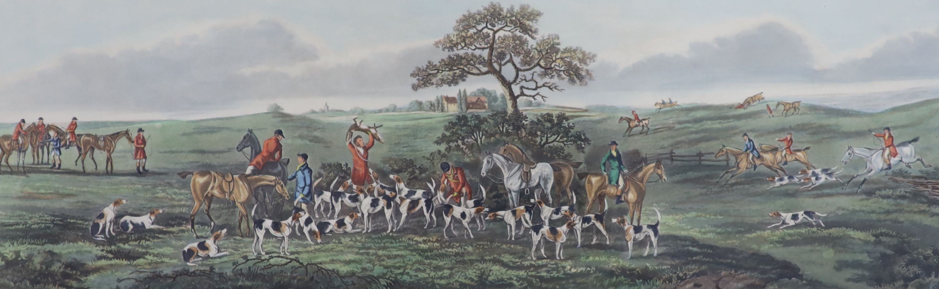 After Wolstenholme, set of four colour prints, Fox hunting scenes, overall 35 x 82cm